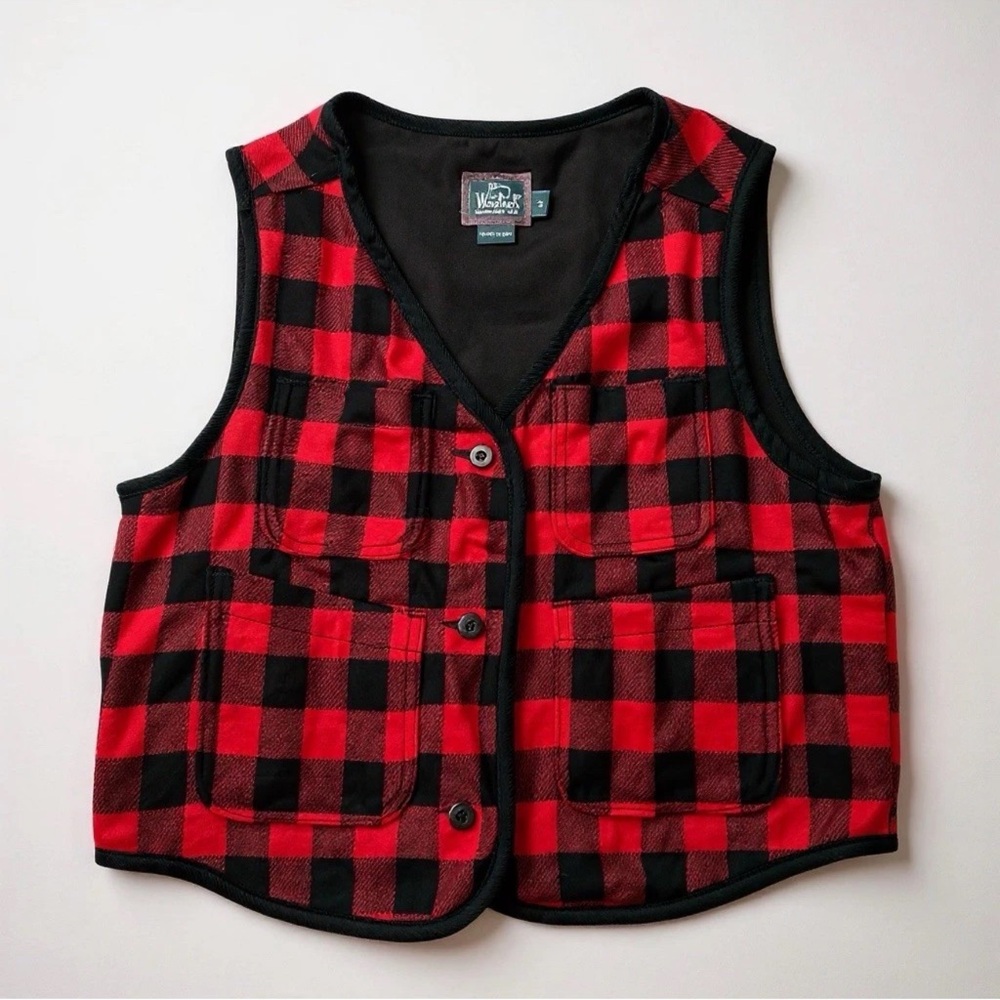 Woolrich Kids Size M Wool Blend Red Black Plaid Vest